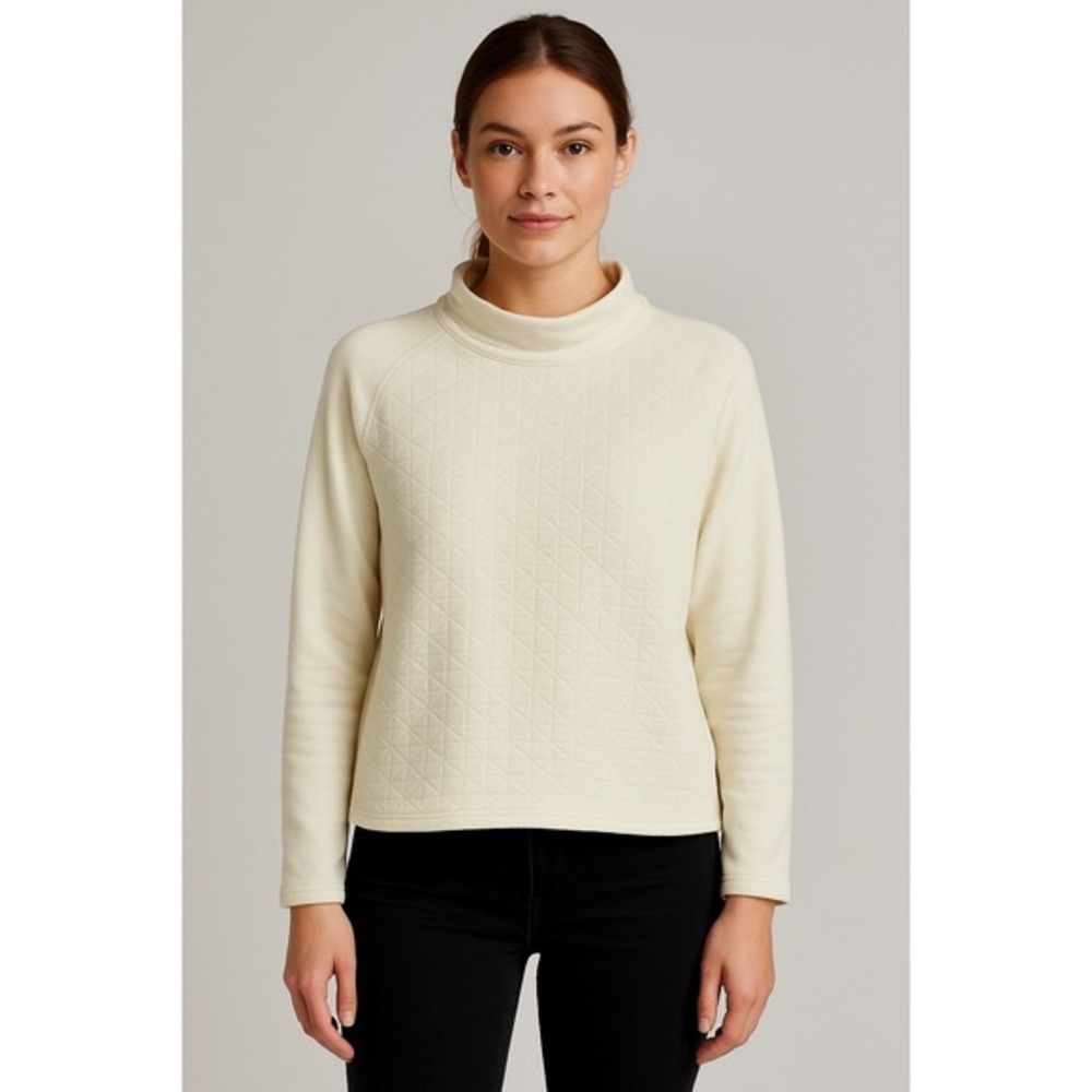 Lou & Grey Quilted Mock Neck Pullover Top Ivory Cream M Lagenlook 59-05‎